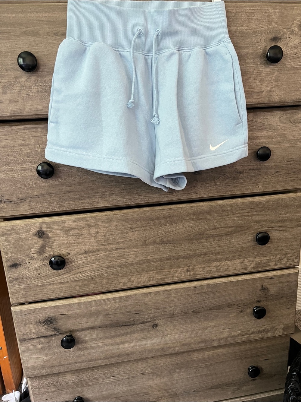 Nike Women's Light Blue Fleece Drawstring Shorts